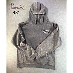 No Fear Acid Wash Hoodie Mens Large Gray Skull Graphic Pullover Sweatshirt
